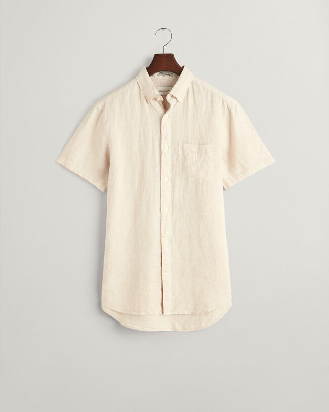 Regular&nbsp;fit ‑mitoitettu lyhythihainen kukonaskelkuvioinen pellavapaita