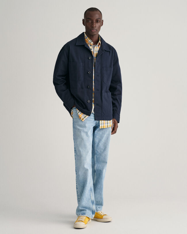 Regular&nbsp;fit ‑mitoitettu ruudullinen puuvilla-pellavapaita