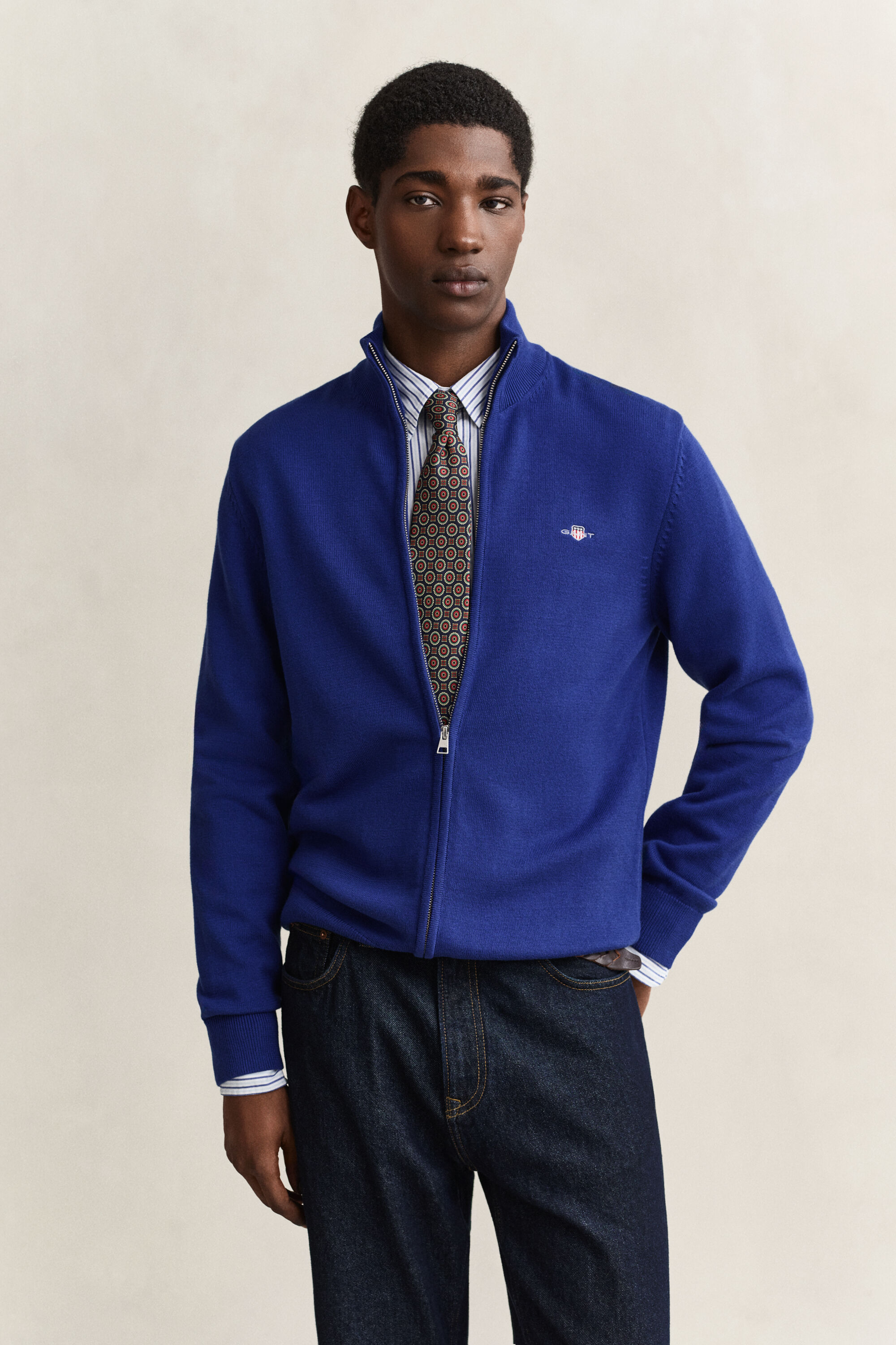 Vetoketjullinen Casual-puuvillaneuletakki