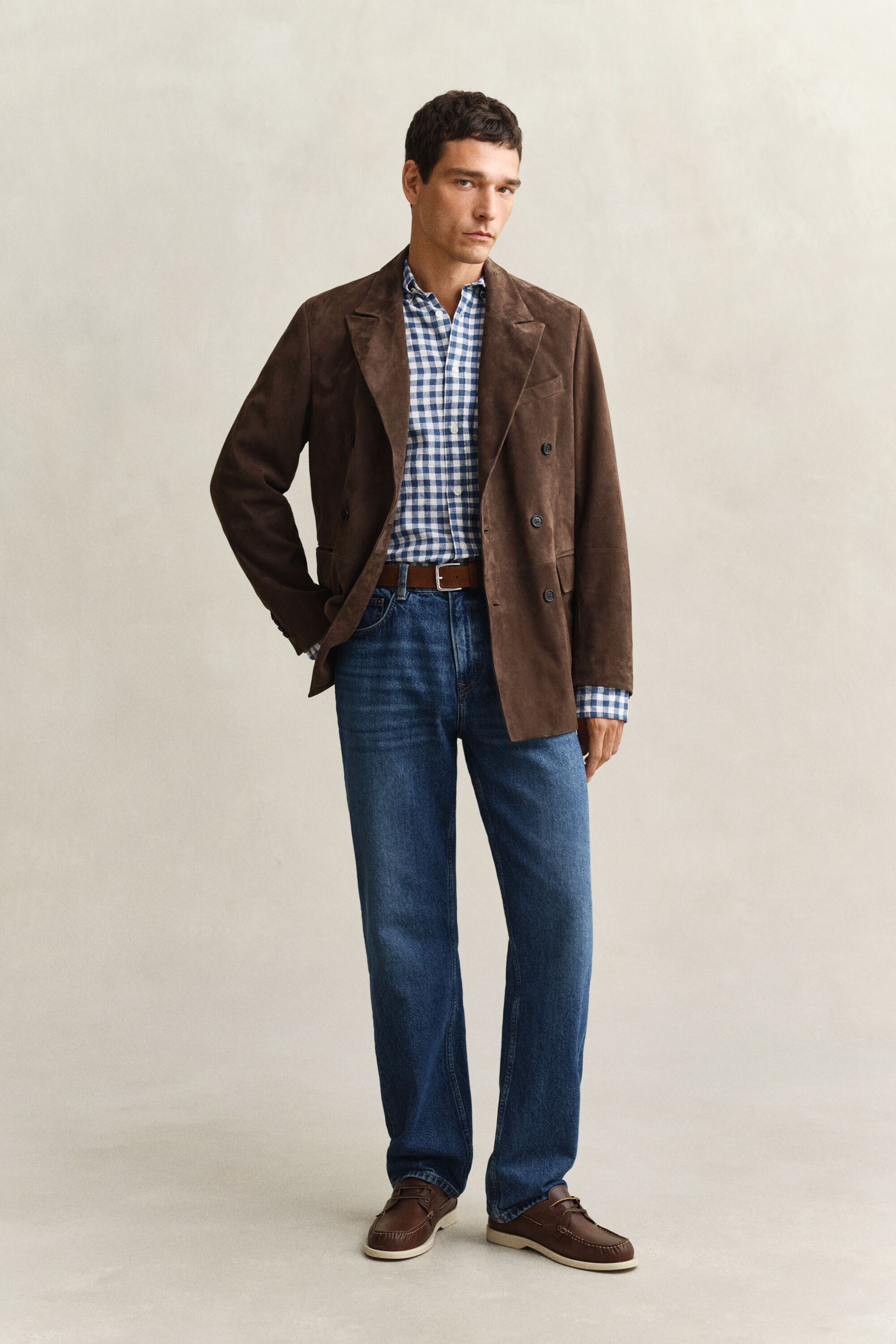 Gingham-ruutuinen pellavasekoitepaita