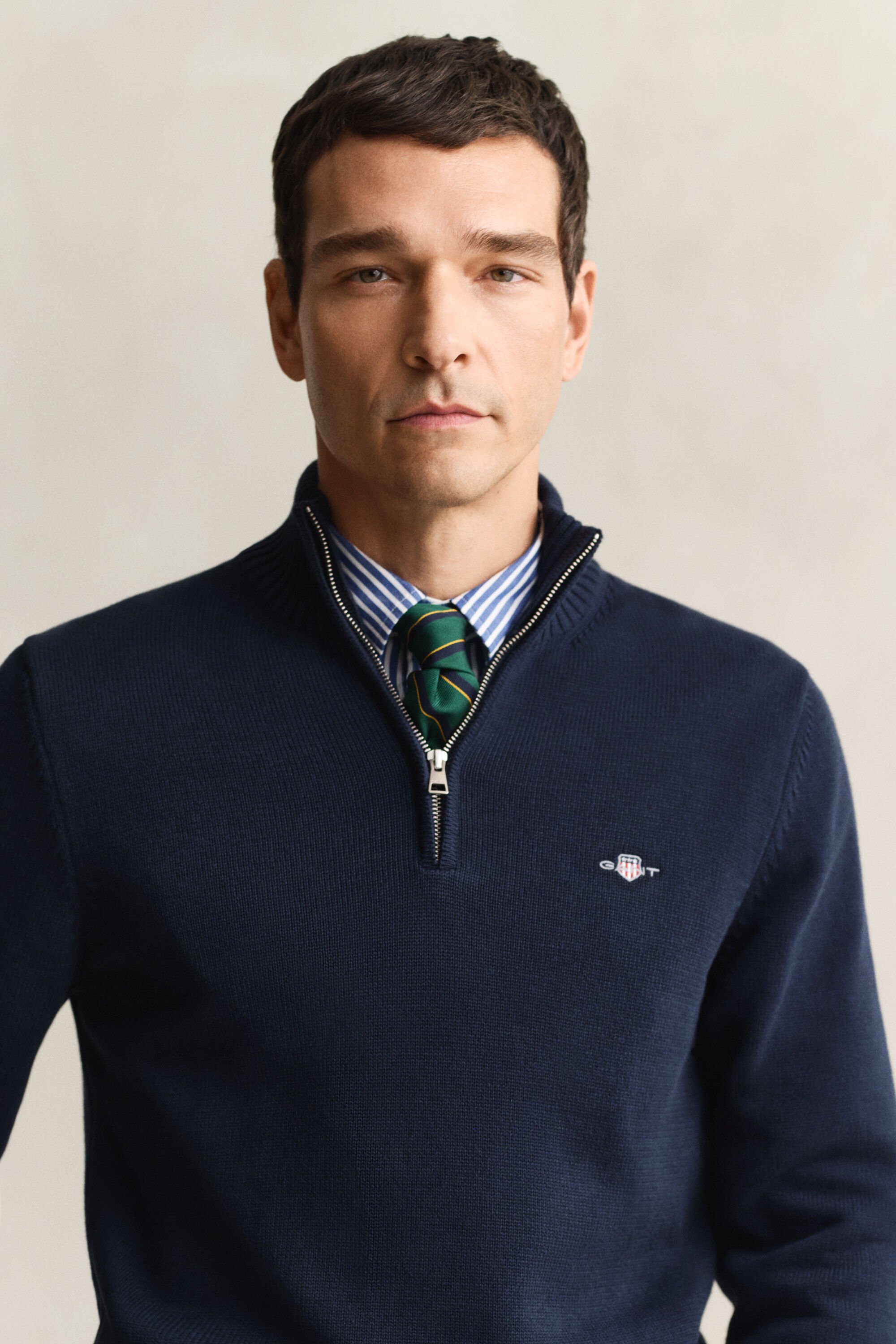 Casual-puuvillaneulepusero puolivetoketjulla