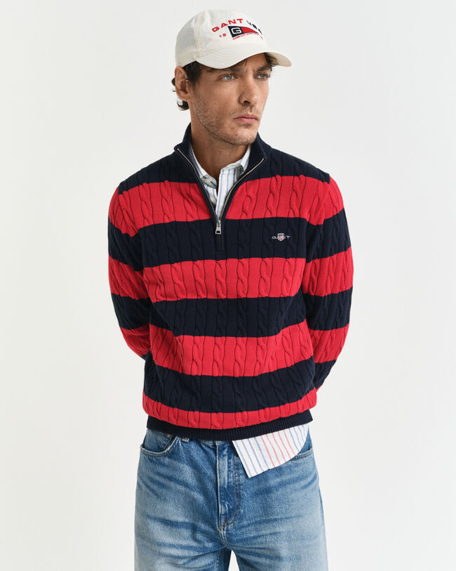 Raidallinen puuvillapalmikkoneule, vetoketjukaulus