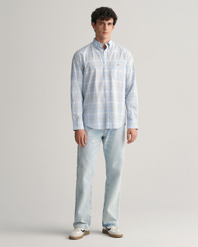 Regular fit ‑mitoitettu ruudullinen popliinipaita