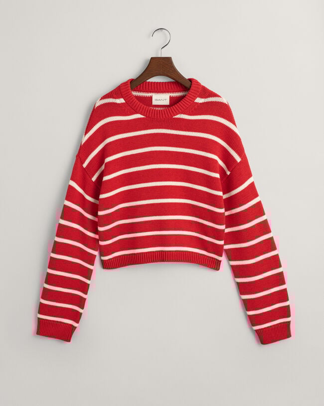 Raidallinen neulepusero, pyöreä pääntie