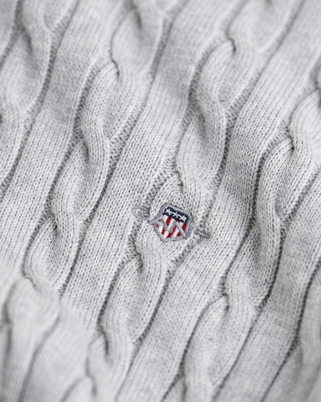 Teens-malliston puuvillainen Shield-palmikkoneulepusero, jossa pyöreä pääntie