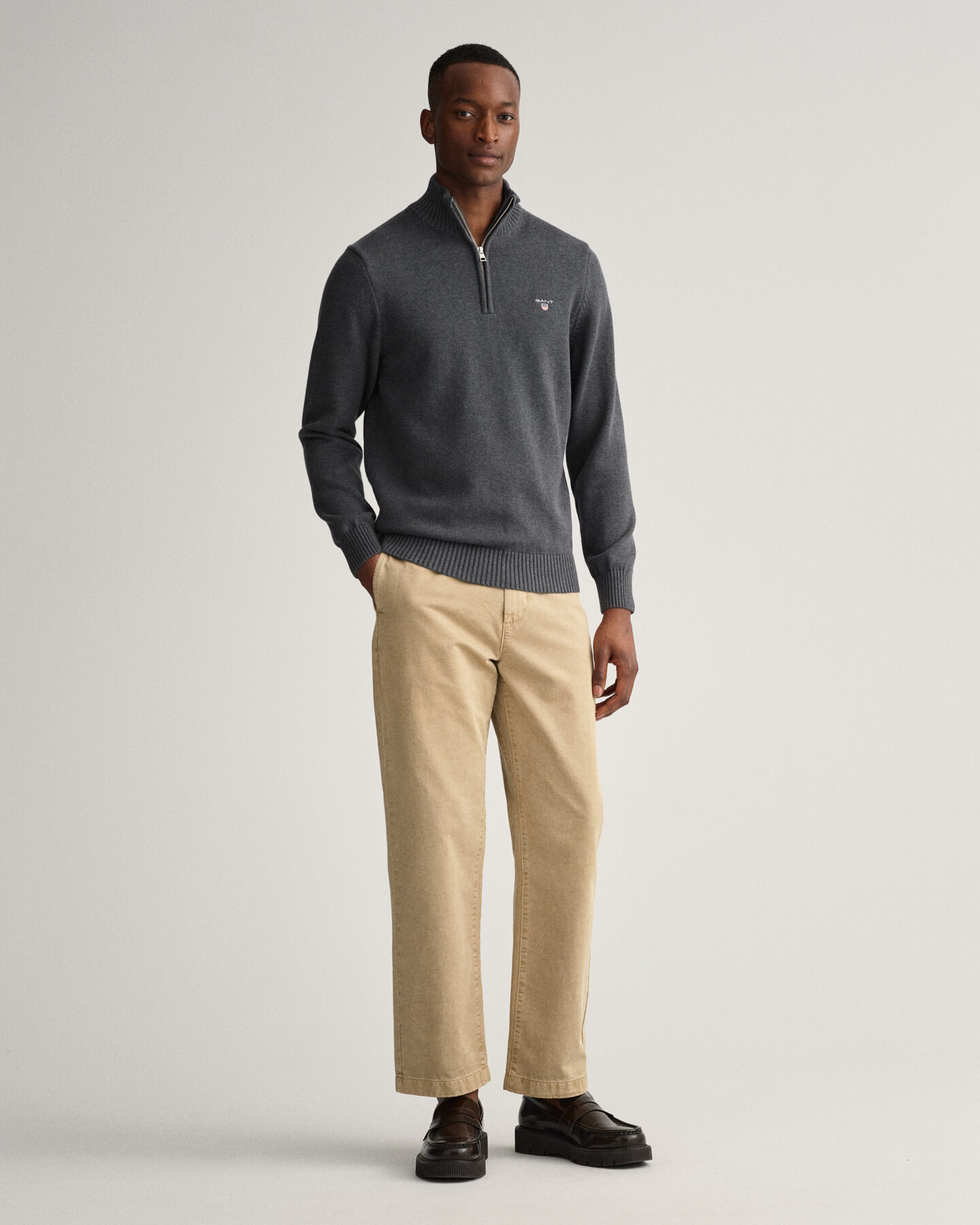 Casual-puuvillaneulepusero puolivetoketjulla