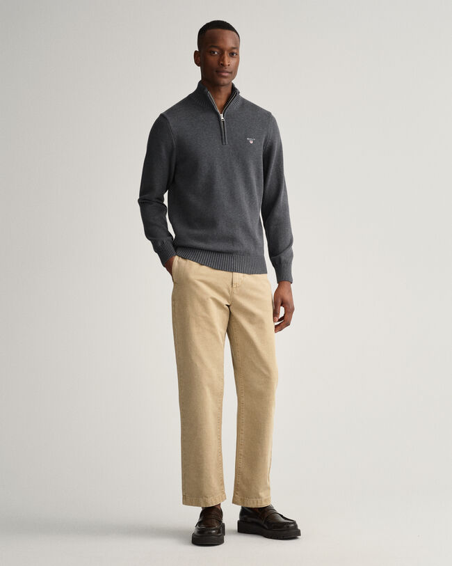 Casual-puuvillaneulepusero puolivetoketjulla