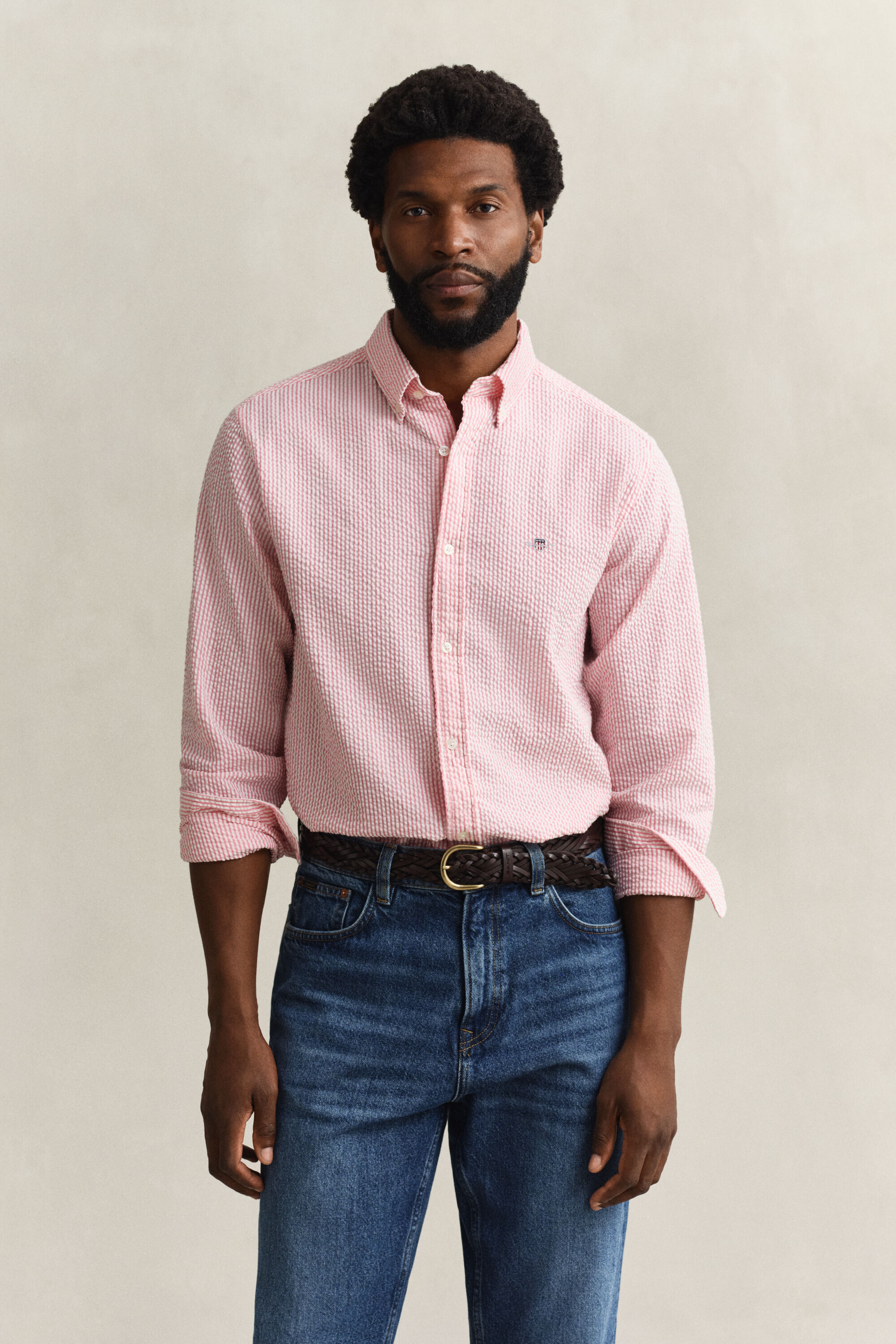 Regular fit ‑mitoitettu seersucker-raitapaita