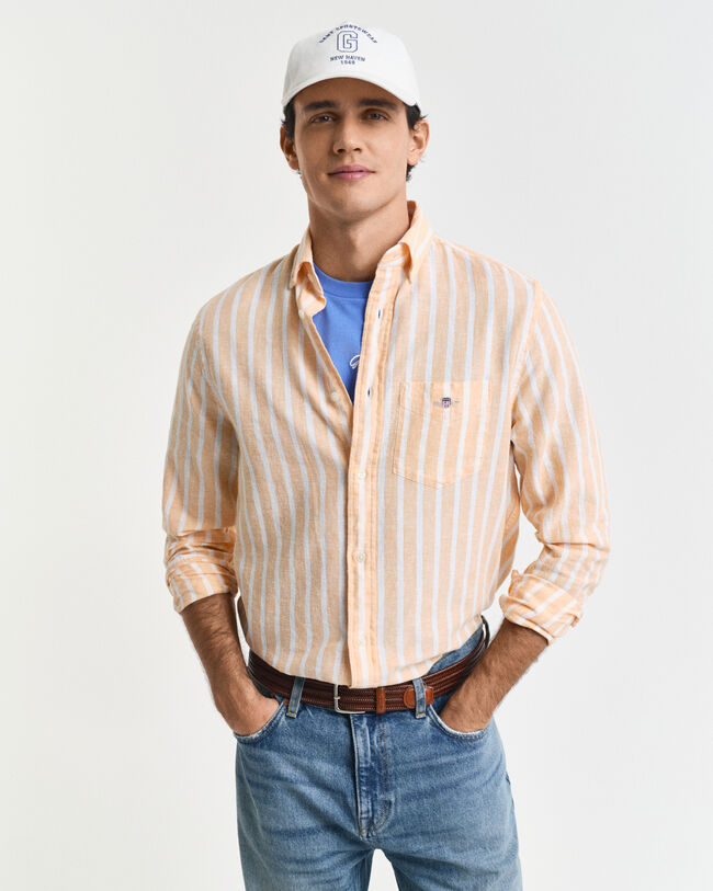 Regular&nbsp;fit ‑mitoitettu raitapaita puuvillapellavaa