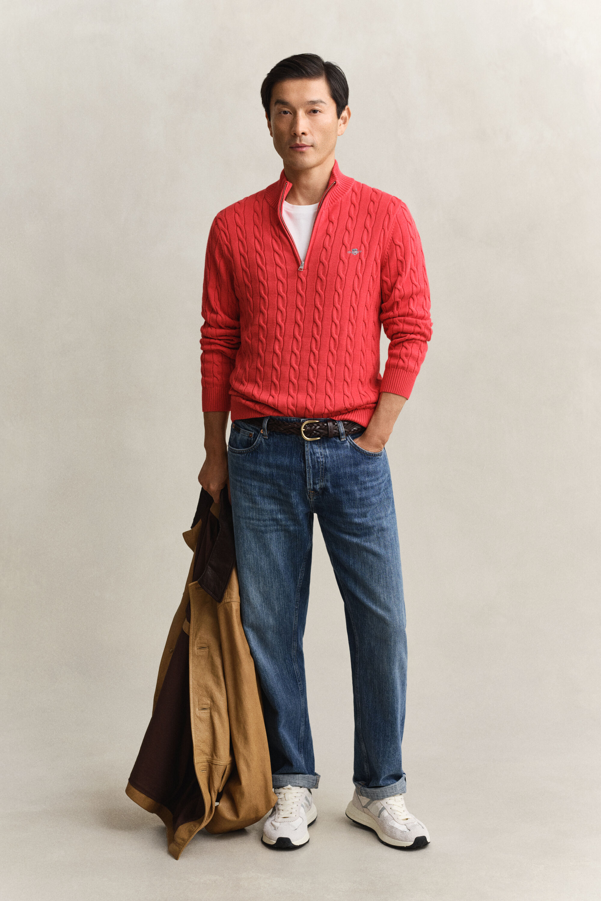 Puuvillainen palmikkoneule, vetoketjukaulus