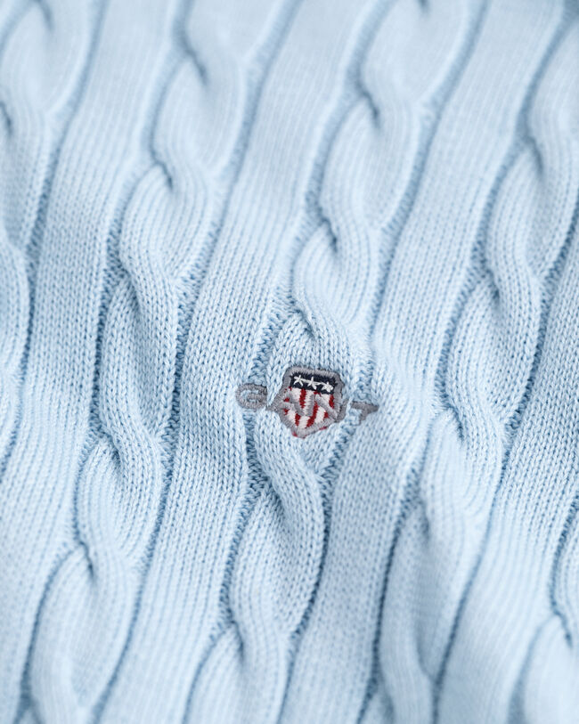 Teens-malliston puuvillainen Shield-palmikkoneulepusero, jossa pyöreä pääntie