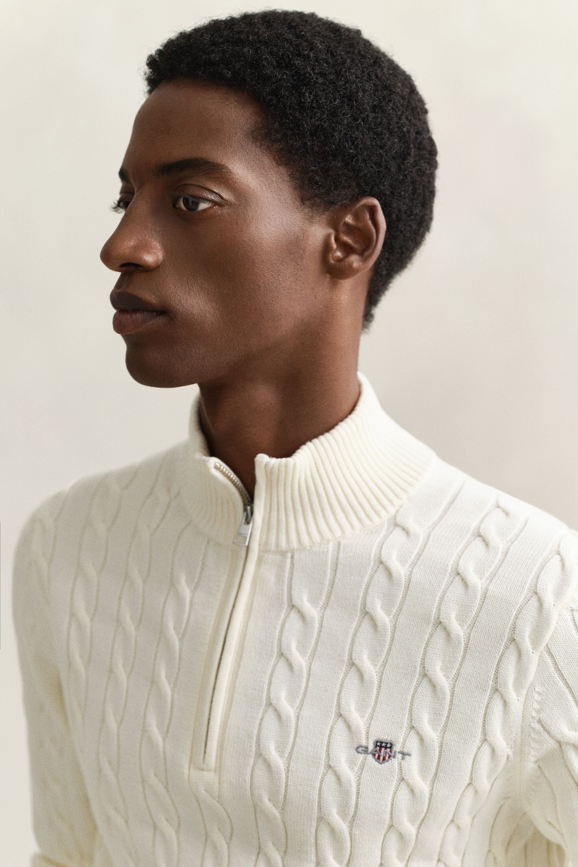 Puuvillainen palmikkoneule, vetoketjukaulus