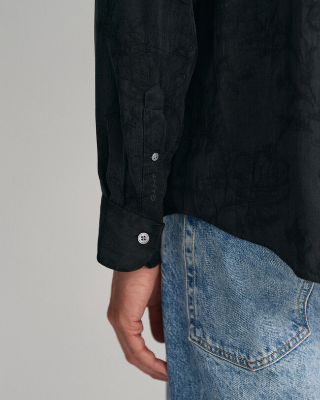 Relaxed fit ‑mitoitettu jacquard-kuvioitu kupro-viskoosipaita