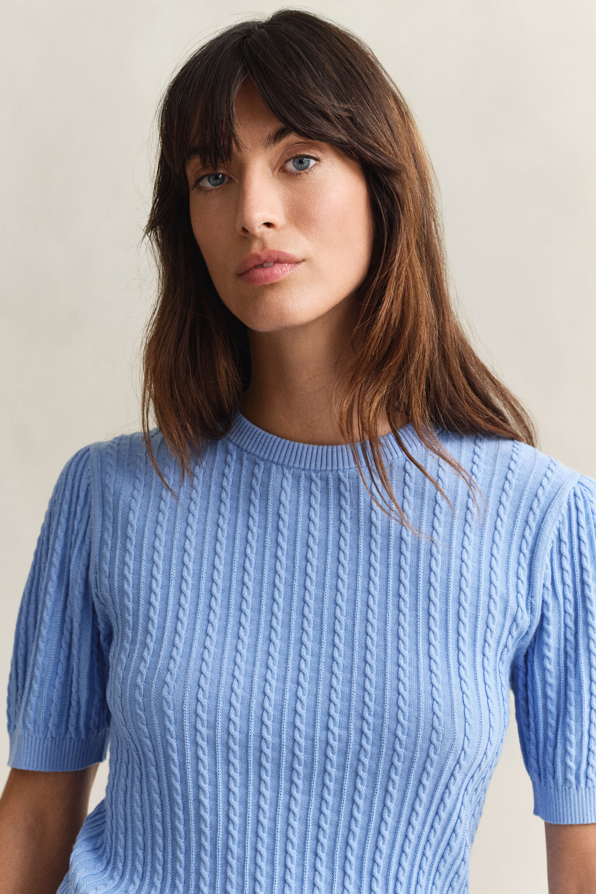 Lyhythihainen puuvillainen neulepusero