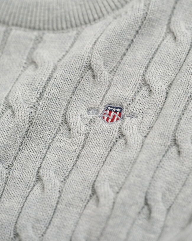 Kids-malliston puuvillainen Shield-palmikkoneulepusero, jossa pyöreä pääntie