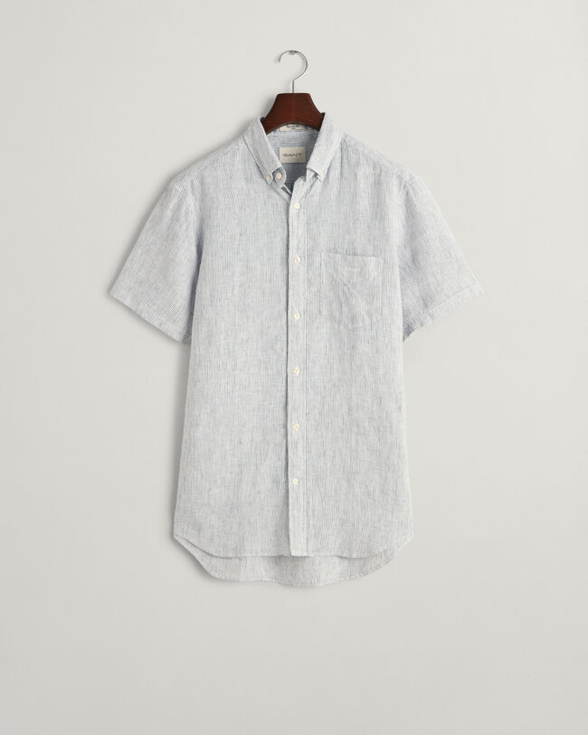 Regular&nbsp;fit ‑mitoitettu raidallinen lyhythihainen pellavapaita