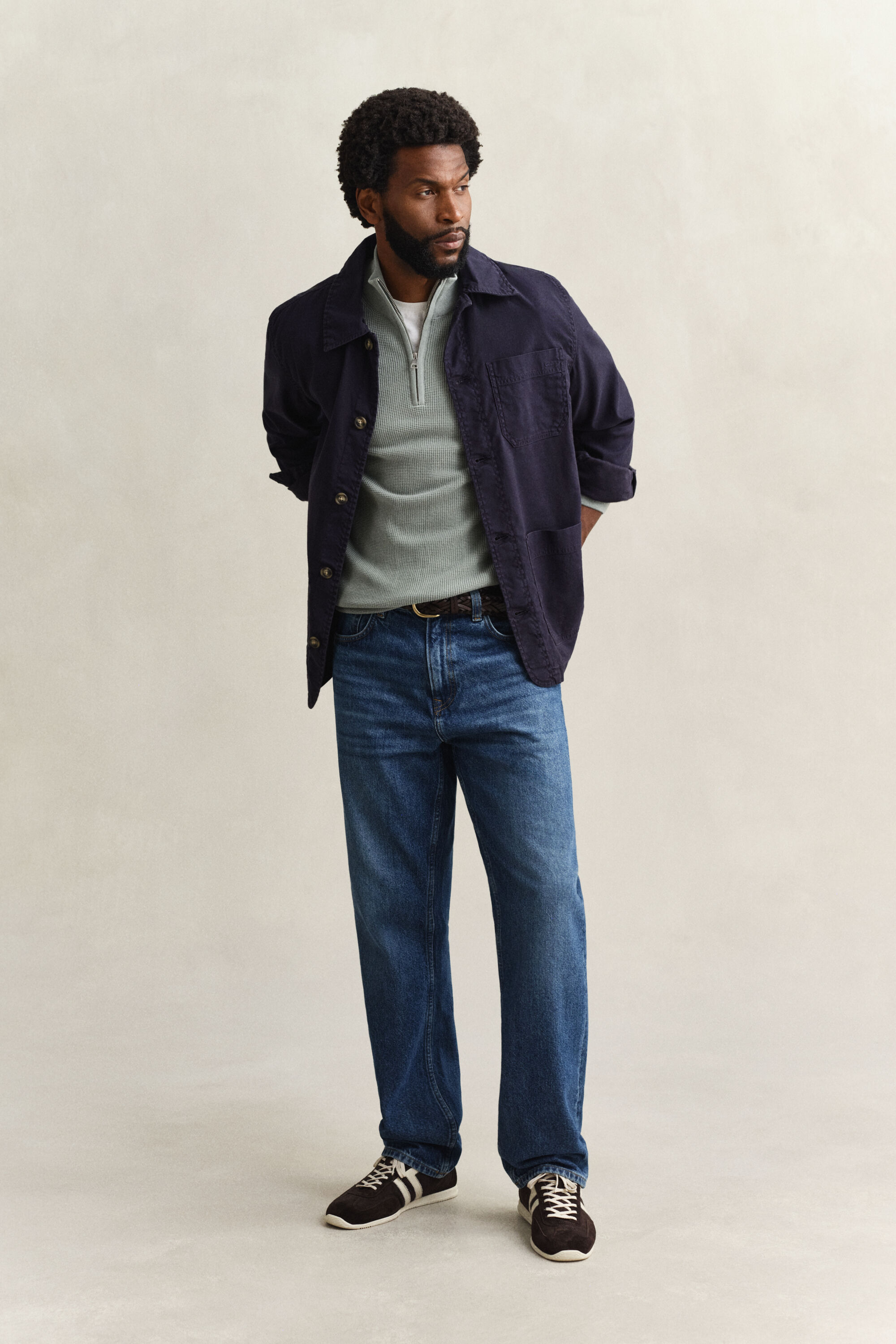 Kohopintainen puuvillaneulepusero, vetoketjukaulus