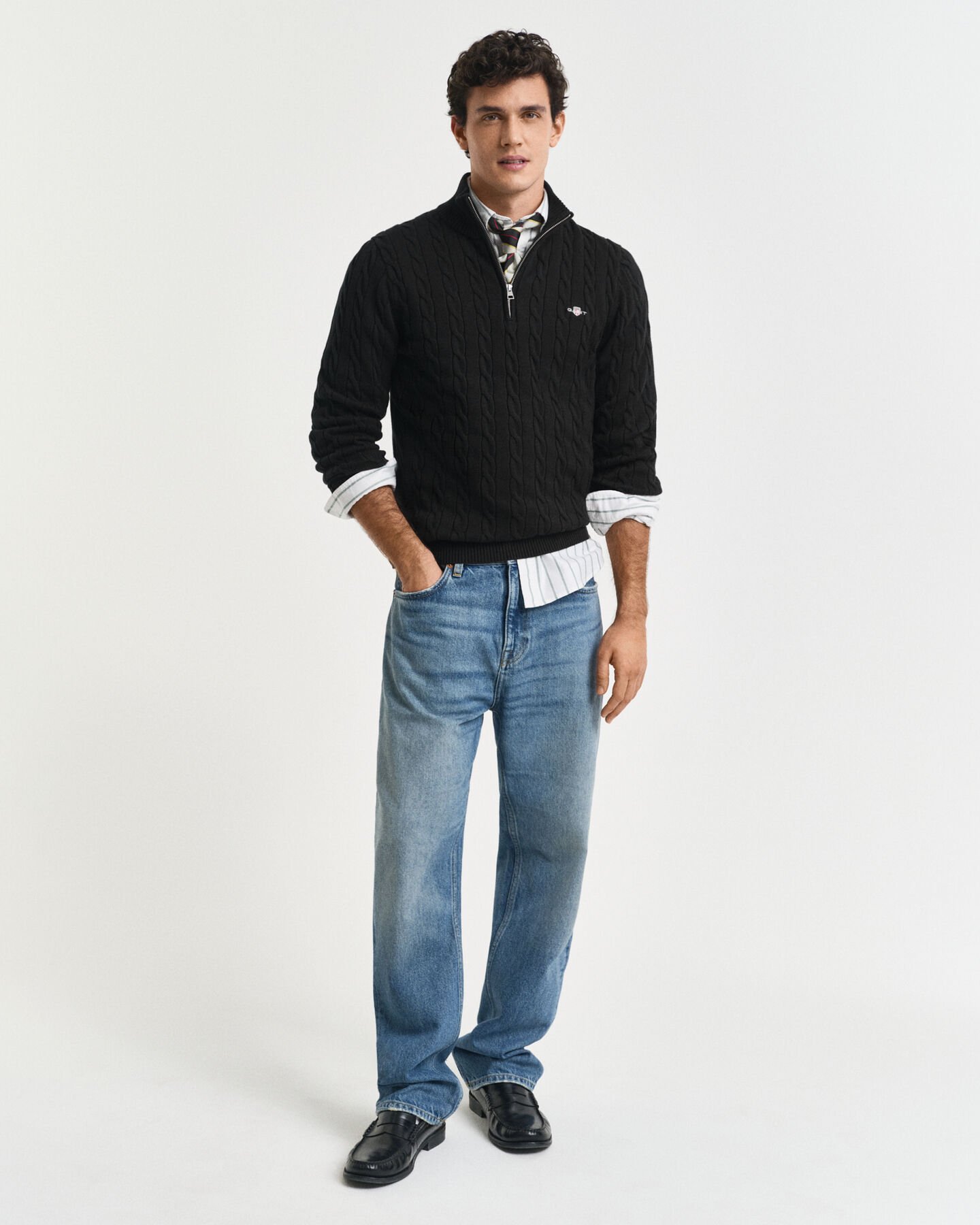 Puuvillainen palmikkoneule, vetoketjukaulus