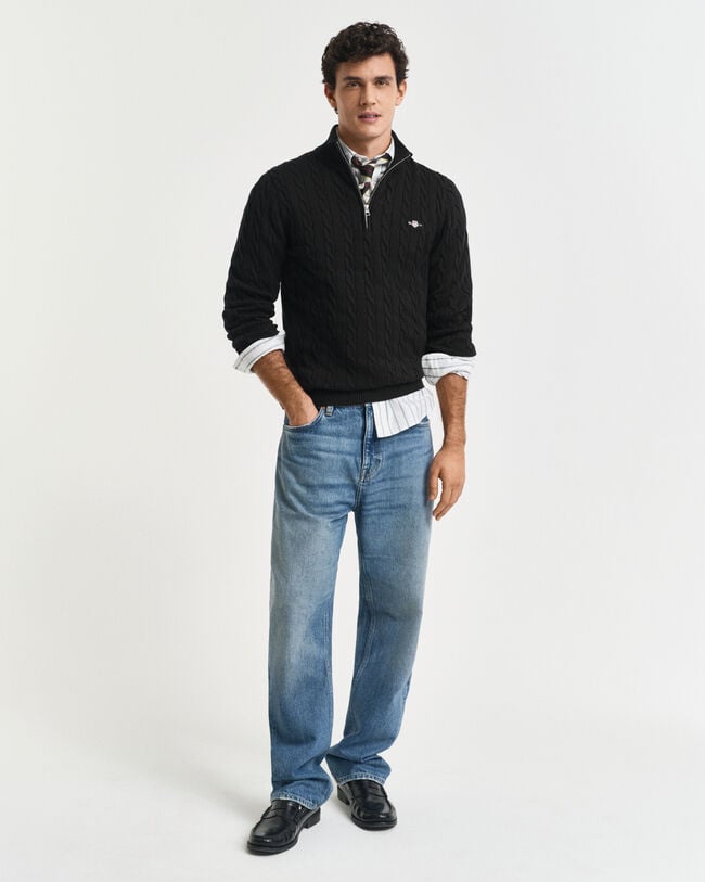 Puuvillainen palmikkoneule, vetoketjukaulus