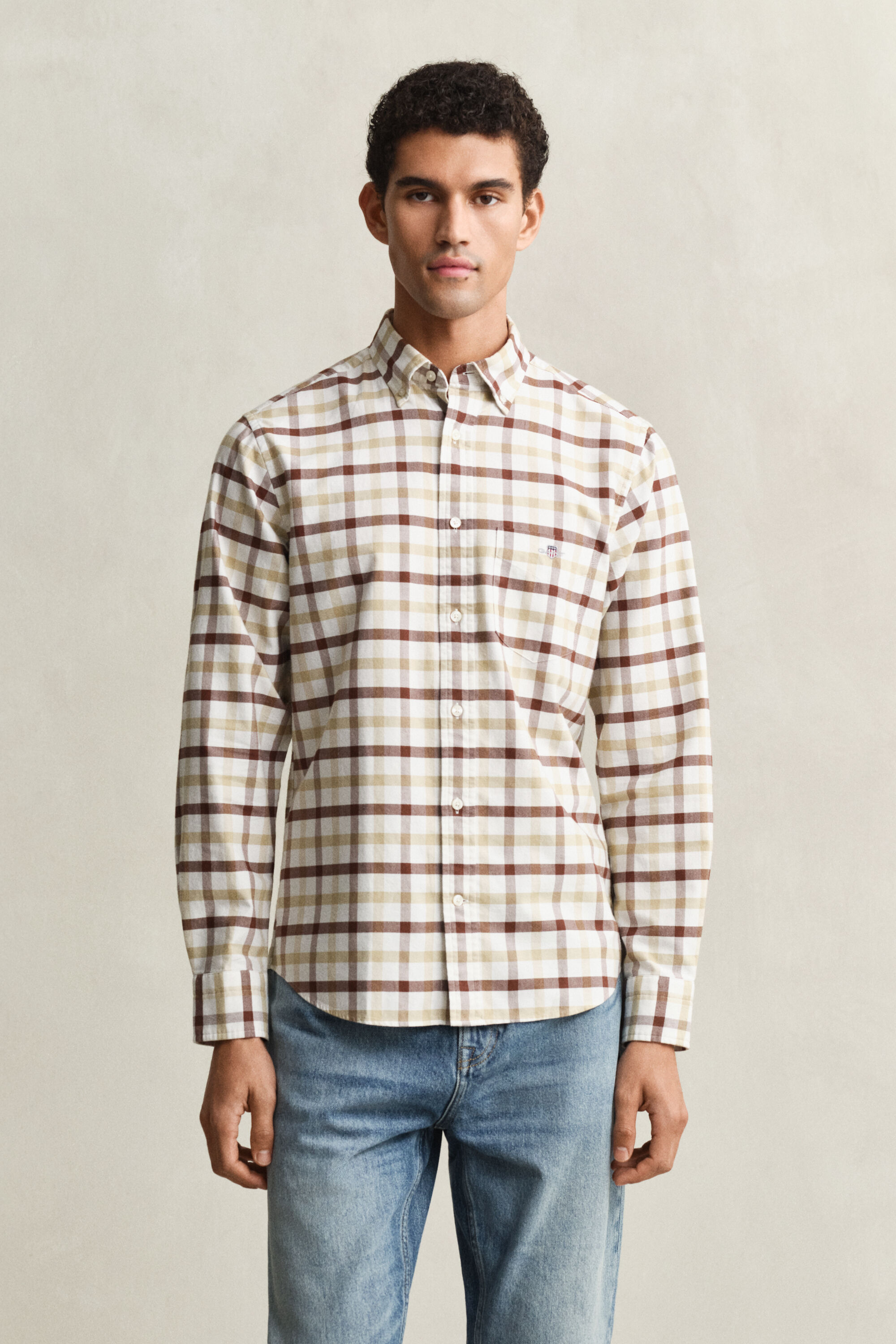 Regular fit ‑mitoitettu ruudullinen oxford-paita