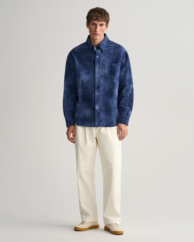 Oversized fit -mitoitettu indigonsininen mokkanahkapaita