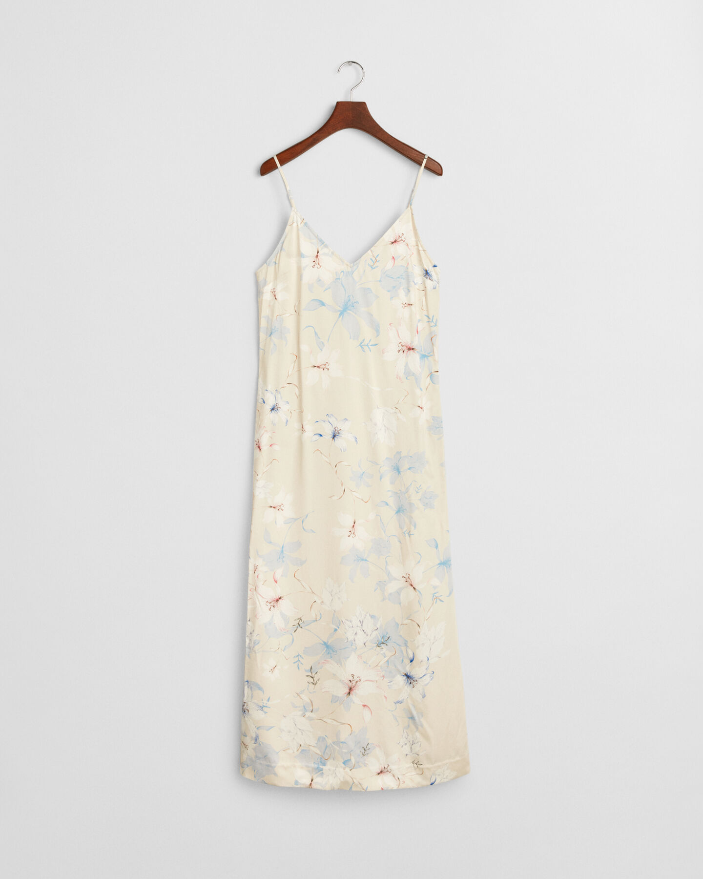 Kukkakuvioinen spagettiolkainmekko