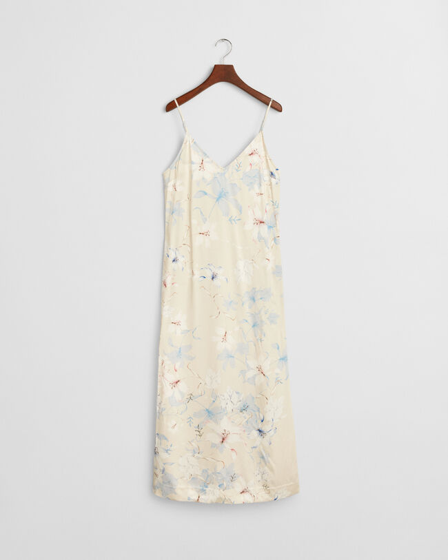 Kukkakuvioinen spagettiolkainmekko