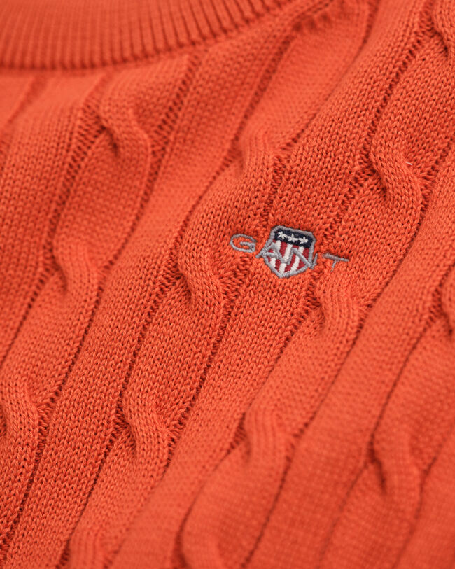 Kids-malliston puuvillainen Shield-palmikkoneulepusero, jossa pyöreä pääntie