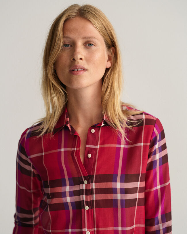 Regular fit ‑mitoitettu ruudullinen puuvilla-silkkipaita