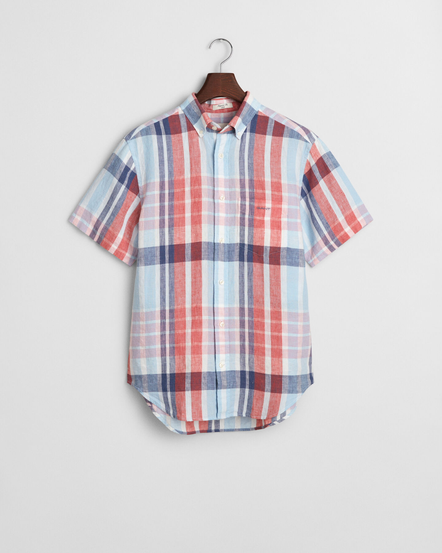 Lyhythihainen regular fit ‑mitoitettu, madrasruutuinen pellavapaita