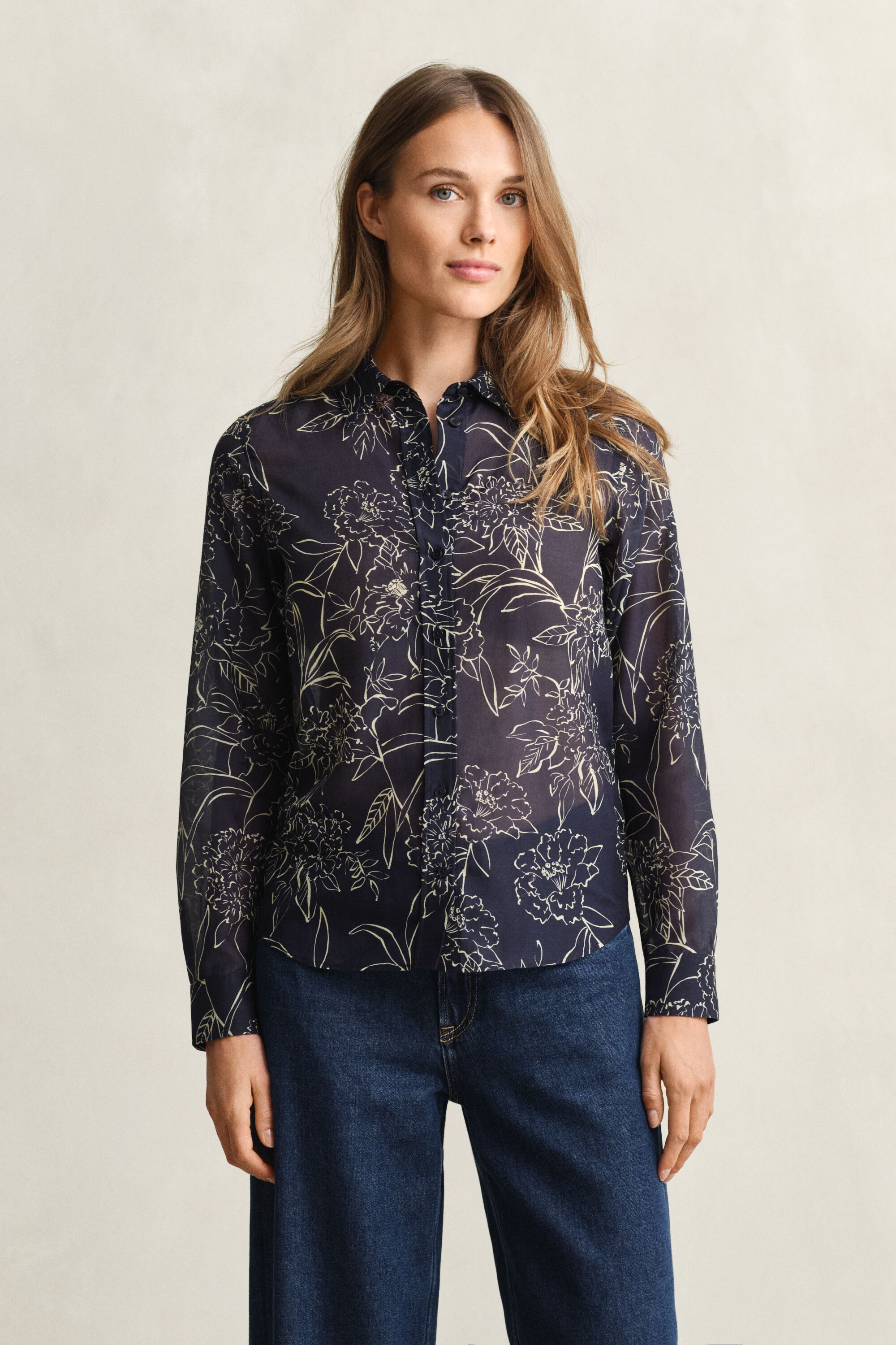 Regular fit ‑mitoitettu printtikuvioitu Floral‑paita puuvilla-silkkisekoitetta
