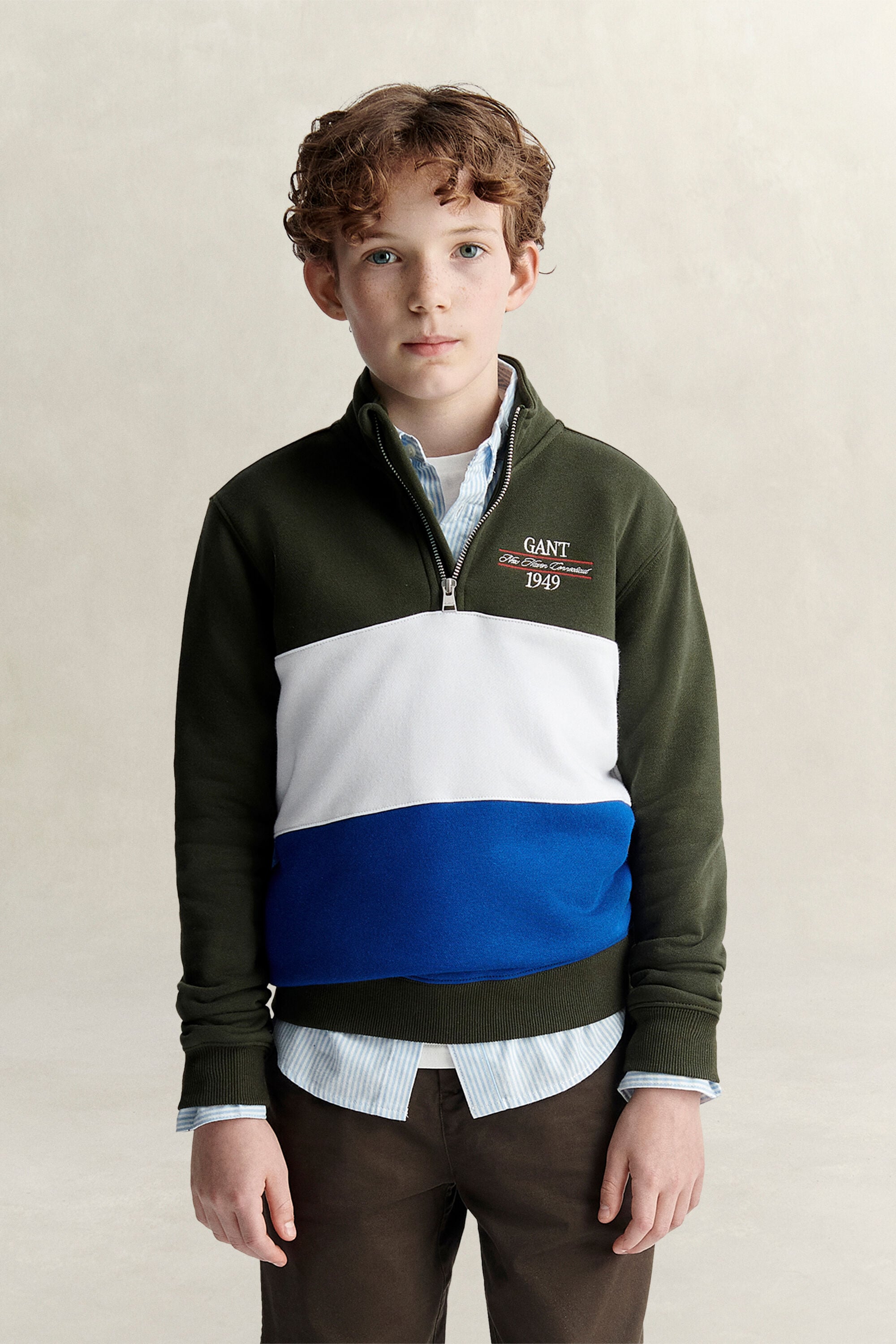 Teen Boys -malliston Color Block -collegepaita, vetoketjukaulus