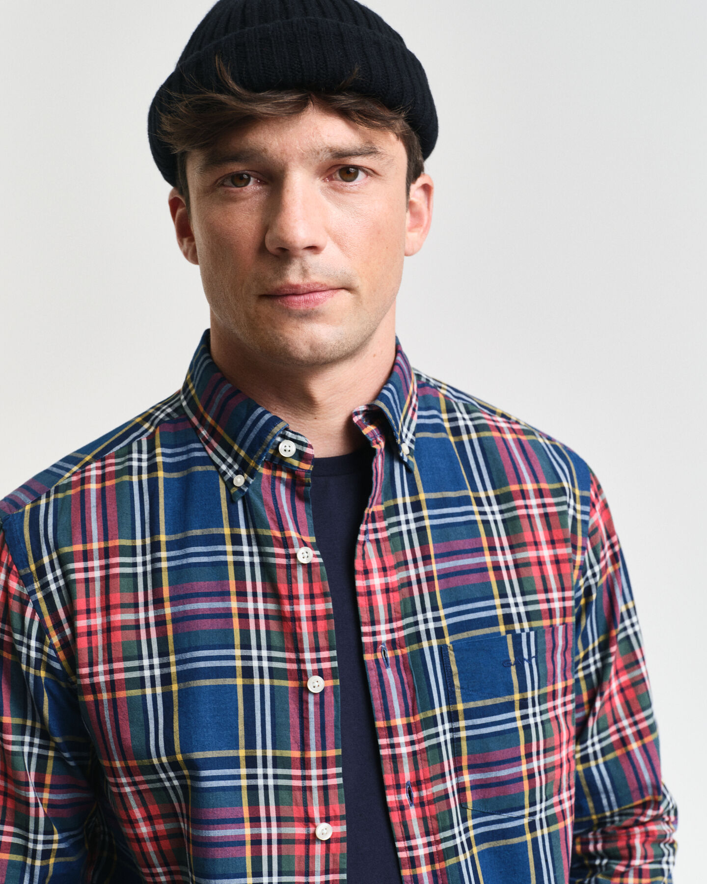 Regular fit ‑mitoitettu indigonsininen ruutupaita