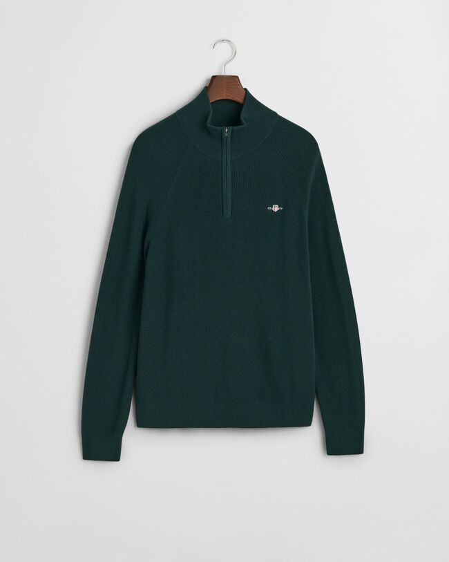 Joustinneulepusero puuvillan ja villan sekoitteesta, vetoketjukaulus