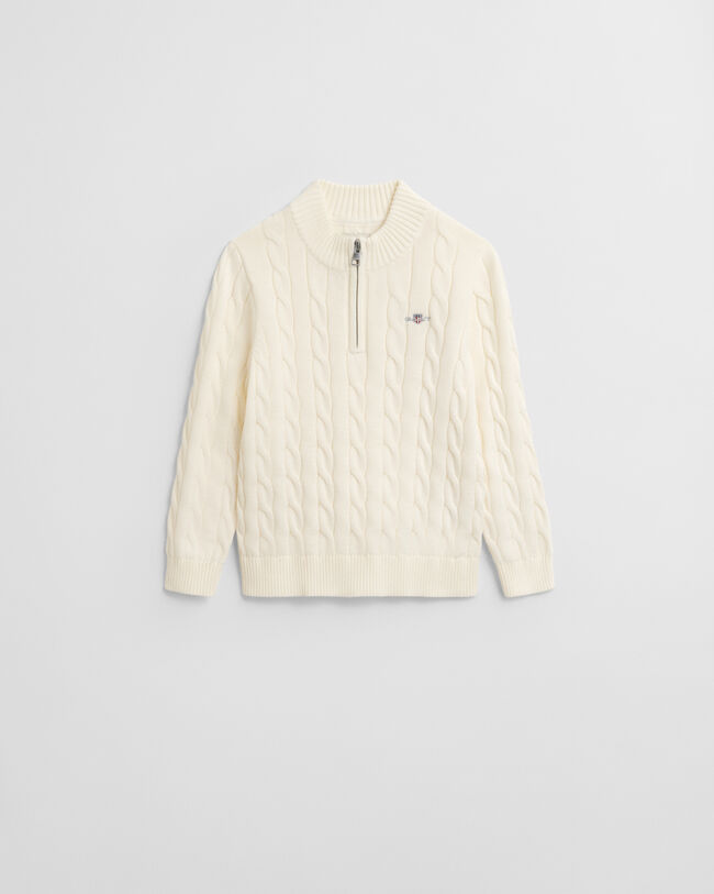 Kids-malliston puuvillainen palmikkoneulepusero, vetoketjupääntie