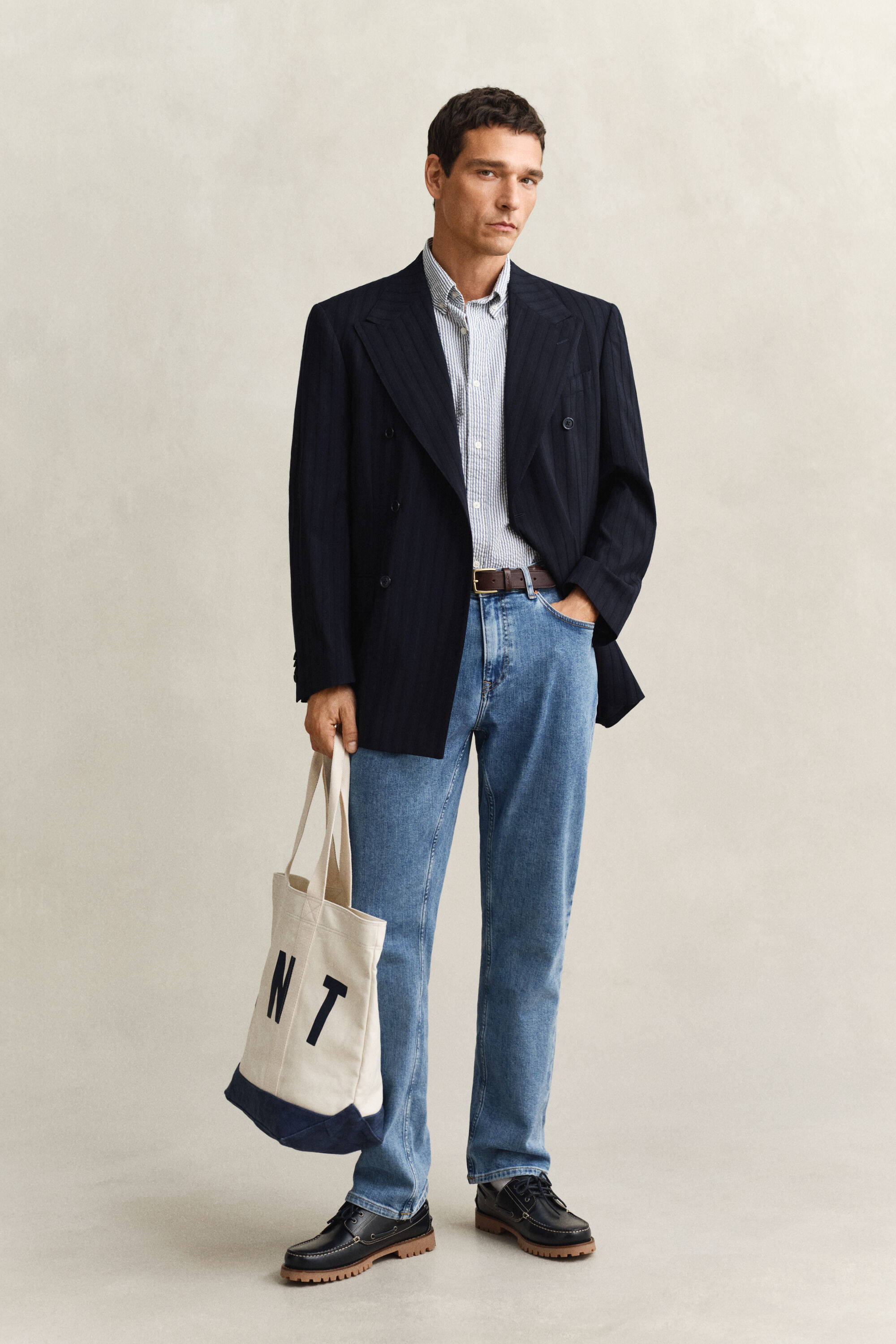 Lyhythihainen seersucker-raitapaita