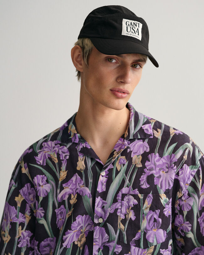 Relaxed fit ‑mitoitettu lyhythihainen Iris Print ‑pellava-lyosellipaita