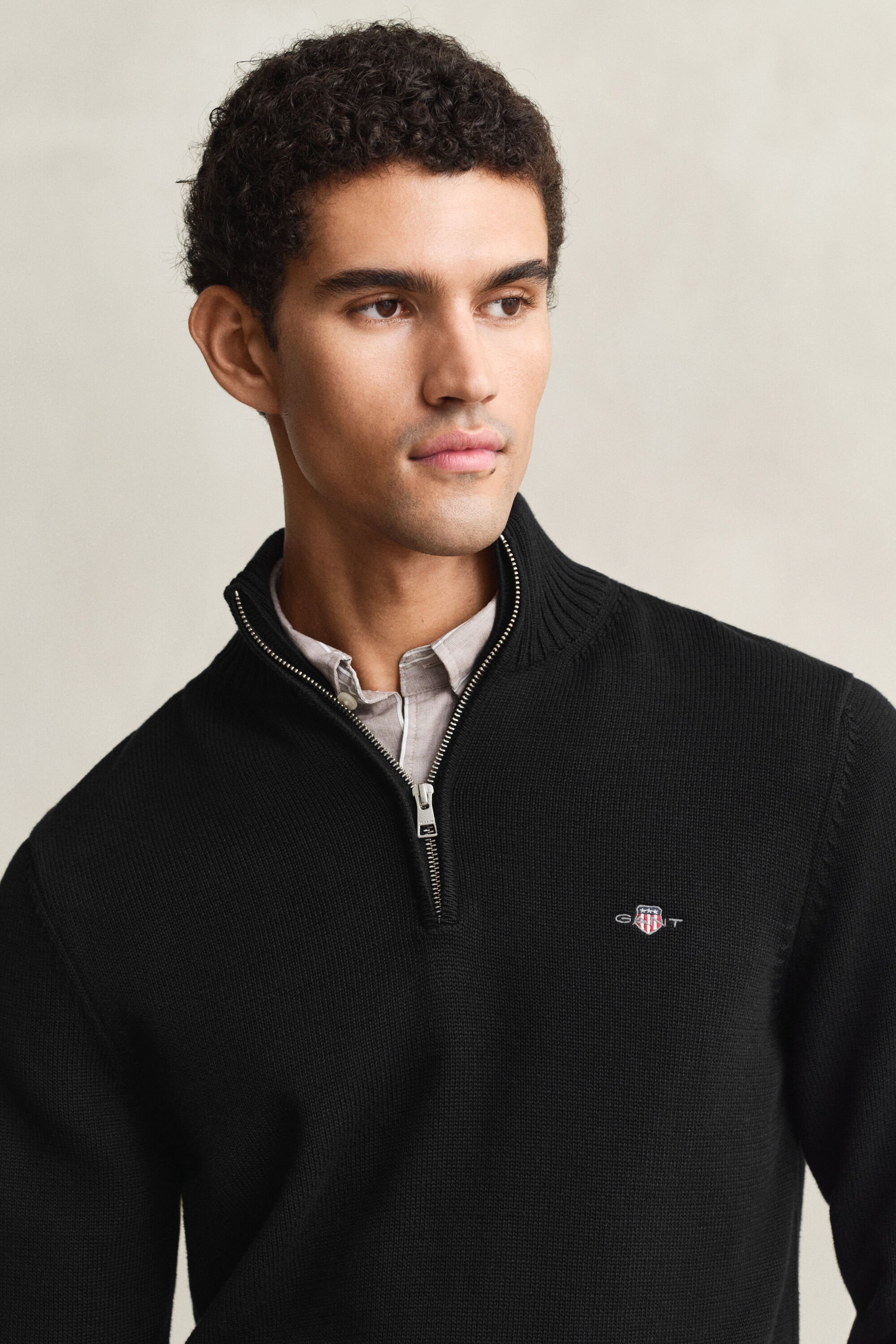 Casual-puuvillaneulepusero puolivetoketjulla