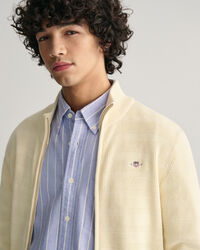 Kohopintainen raidallinen vetoketjullinen puuvillaneuletakki