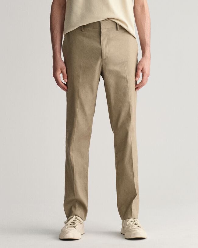 Slim&nbsp;fit ‑mitoitetut puuvilla-pellavaiset puvunhousut