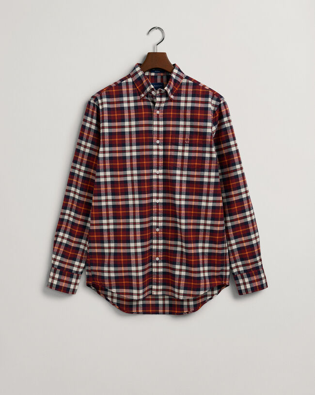 Regular&nbsp;fit ‑mitoitettu skottiruudullinen paita harjatusta oxford-kankaasta