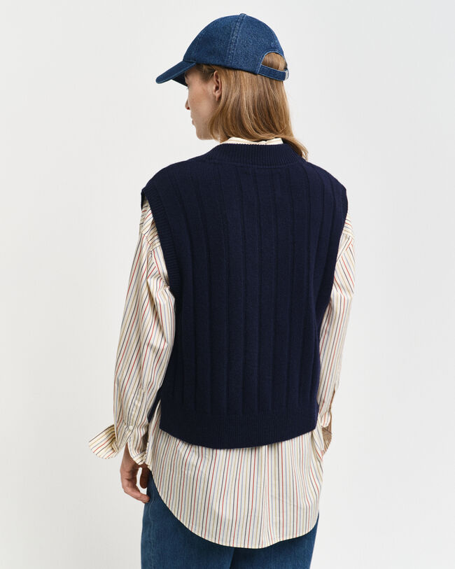 Villainen joustinneuleliivi, v‑pääntie