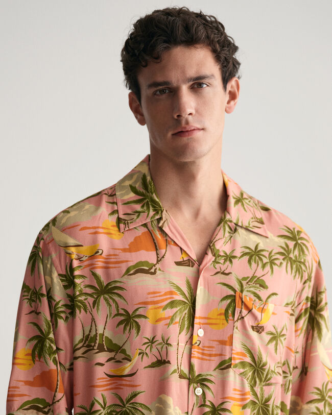 Relaxed fit ‑mitoitettu lyhythihainen Hawaiian Print -paita