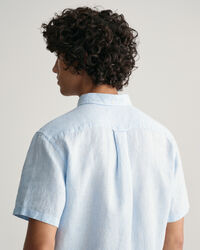 Regular fit ‑mitoitettu lyhythihainen kukonaskelkuvioinen pellavapaita