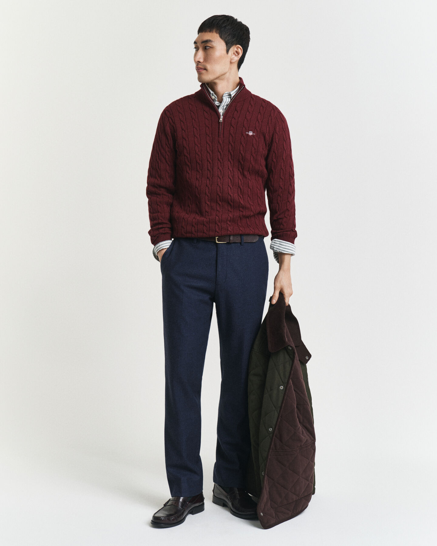 Puuvillainen palmikkoneule, vetoketjukaulus