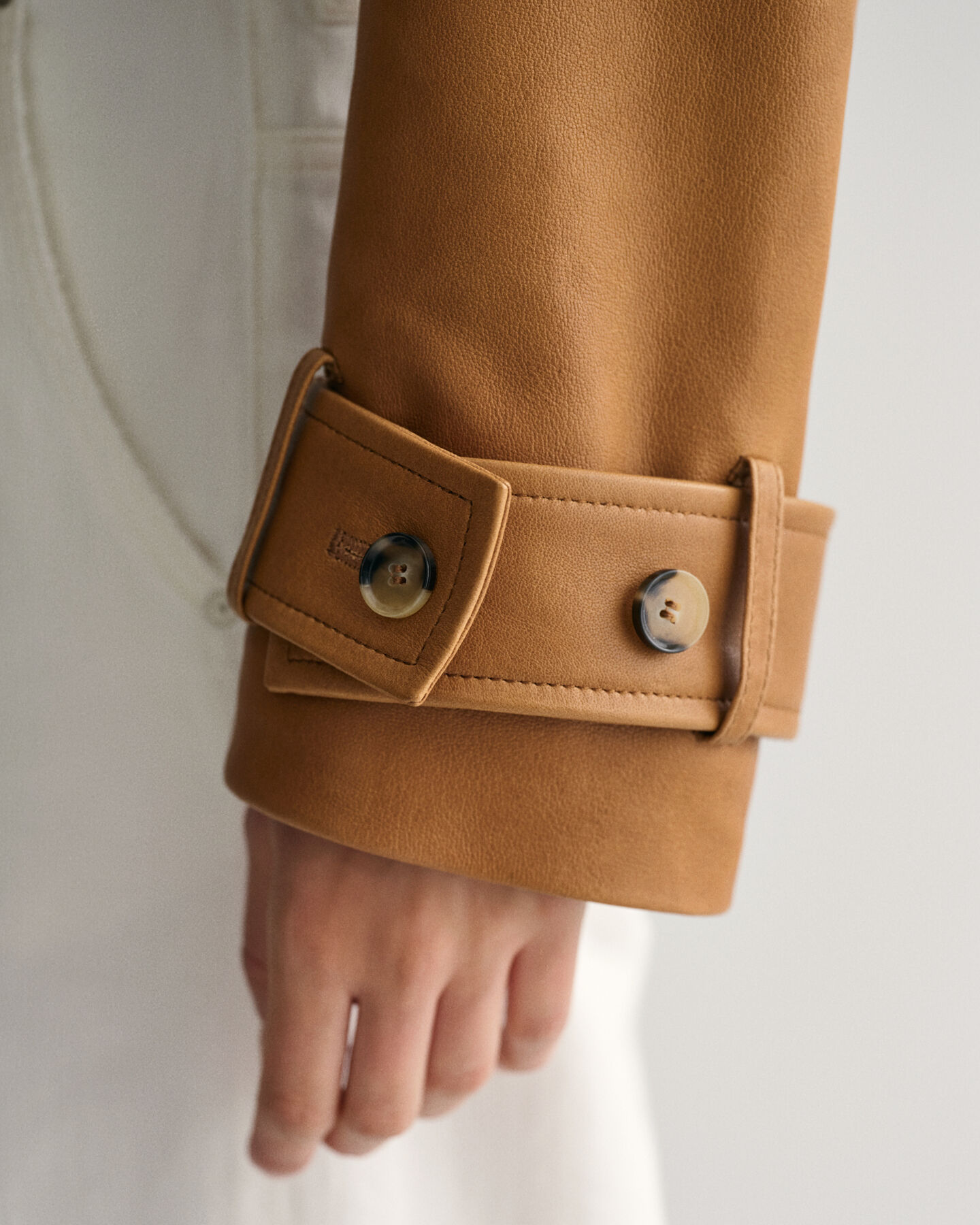 Cropped Leather Trench Jacket