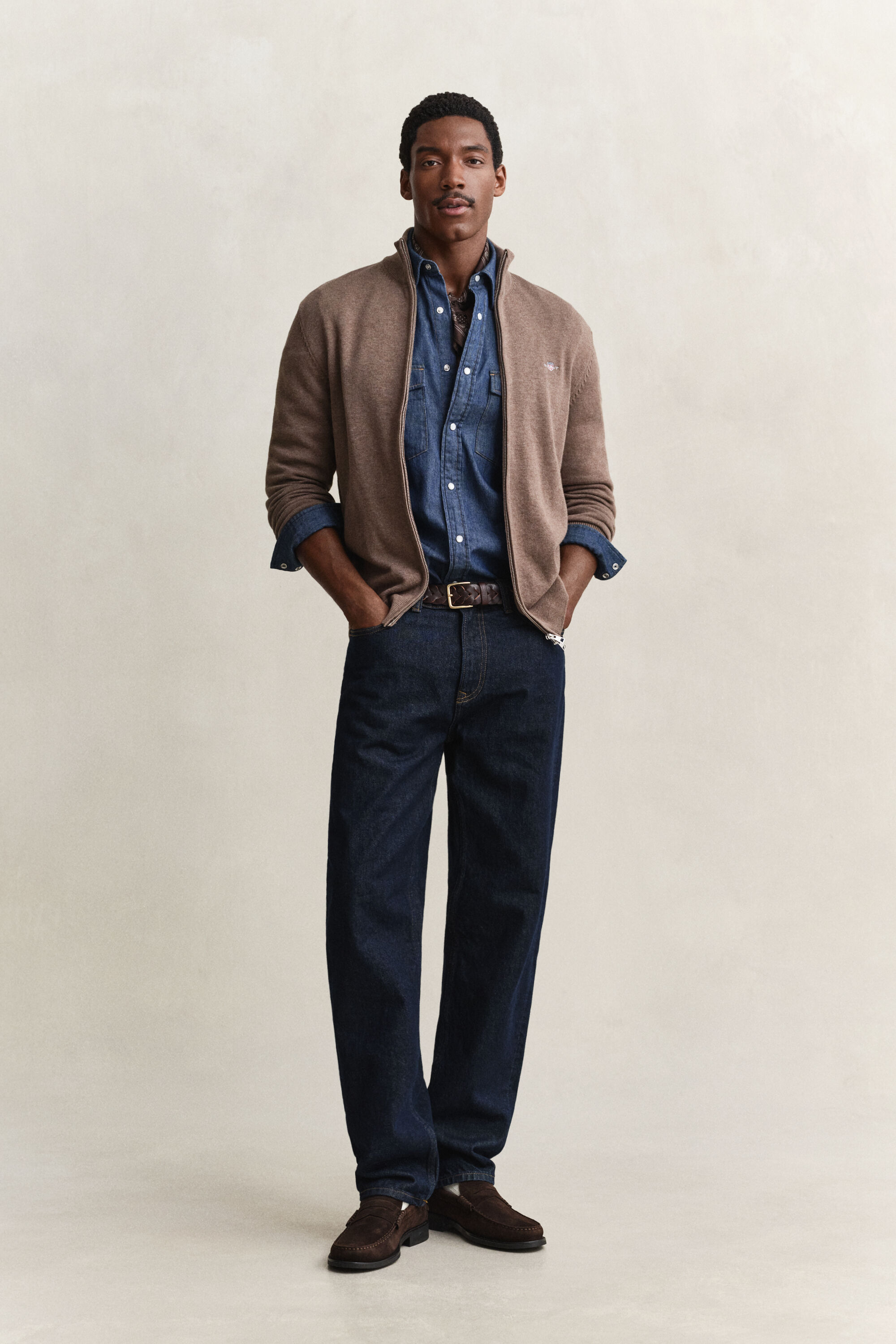 Vetoketjullinen Casual-puuvillaneuletakki