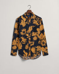 Regular&nbsp;fit ‑mitoitettu, auringonkukkapainatuksella varustettu puuvilla-pellavapaita