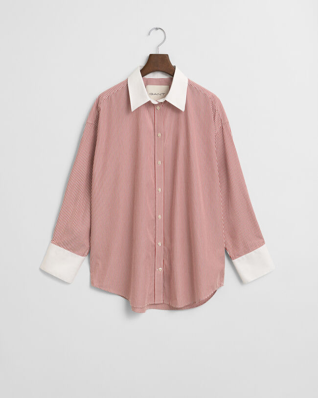 Oversized fit ‑mitoitettu raitapaita, kontrastivärinen kaulus