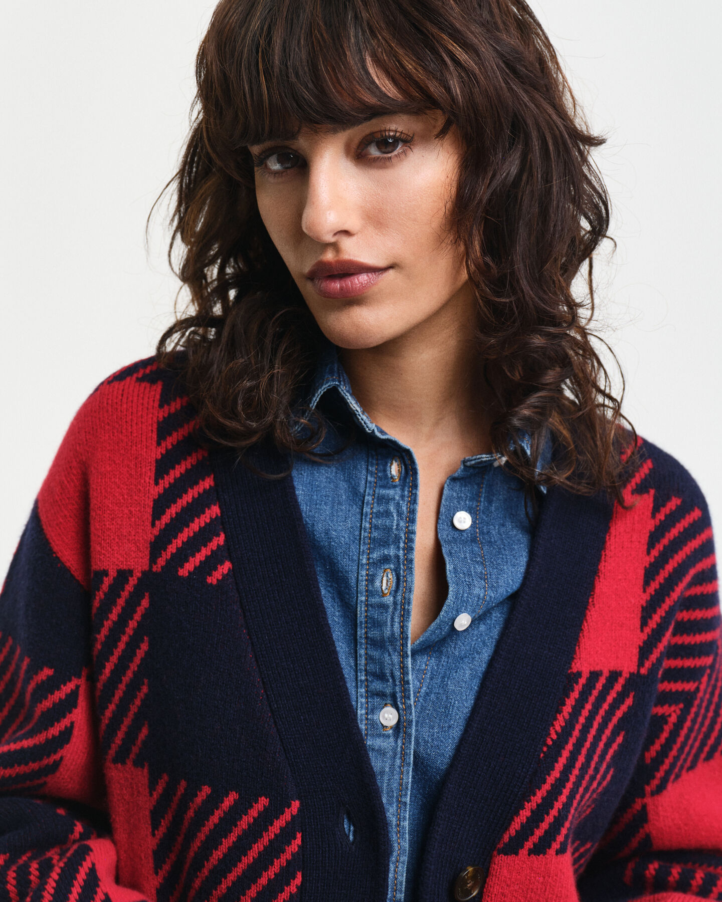 Buffalo Checked ‑neuletakki, v‑pääntie